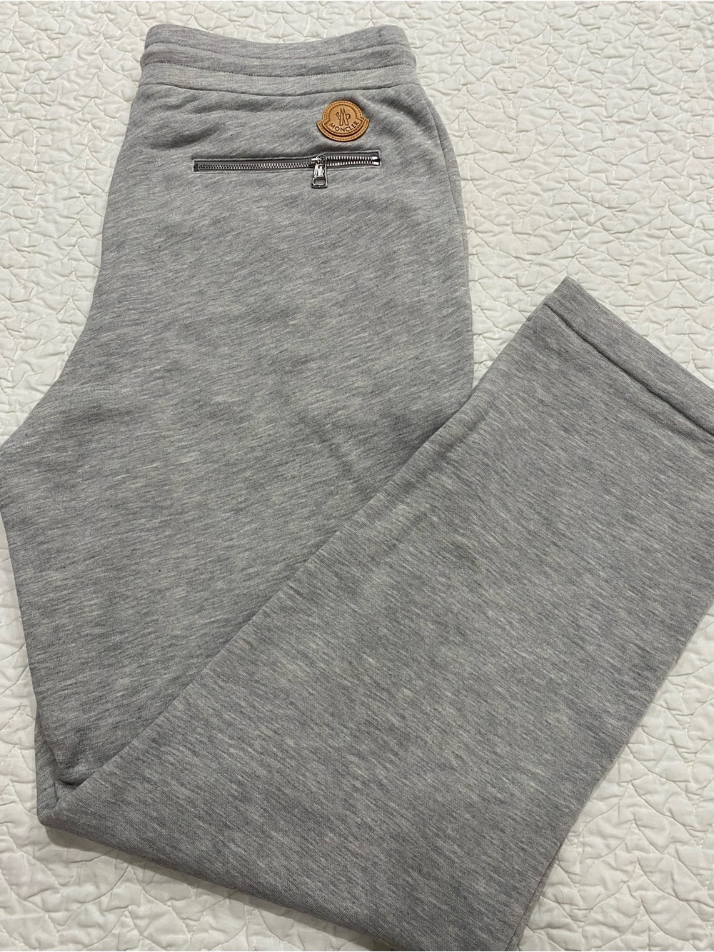 MONCLER Gray Men’s Sweatpants with Leather Logo Patch